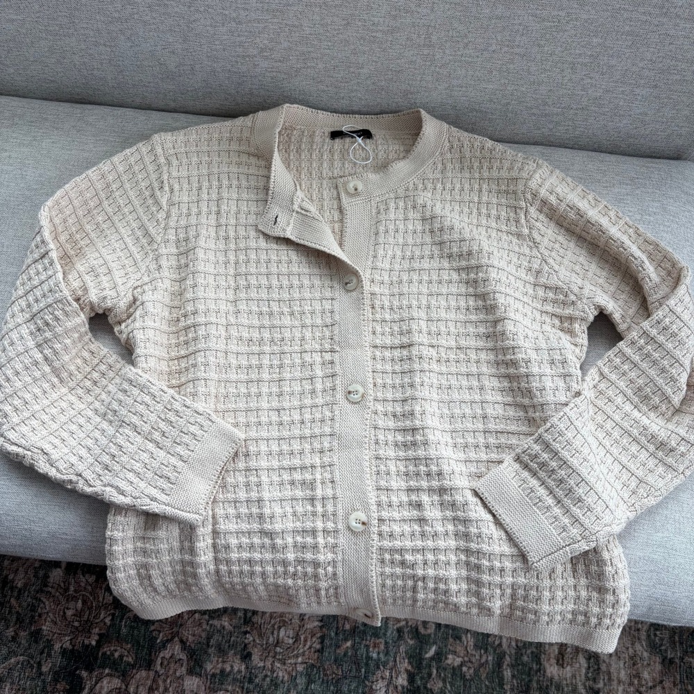 Cozy Cardigan 2XL Cream Waffle Knit Button Front Chic Coastal Grandma Sweater